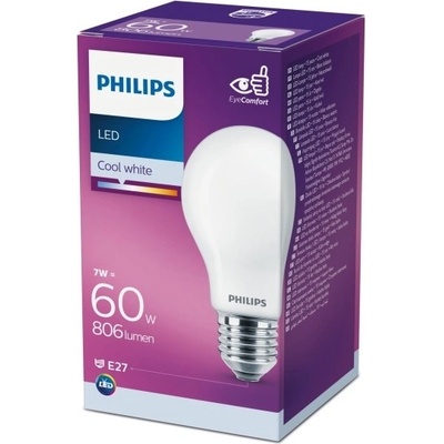 Philips LED žárovka E27 60W 4000K 7W opál