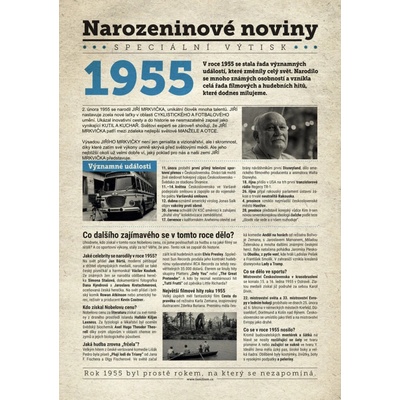 Narozeninové noviny 1955 s vlastním textem a fotografií S textem