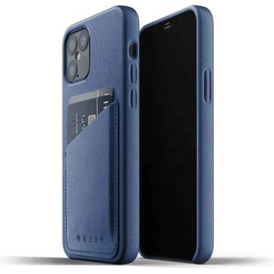 Mujjo Leather Wallet Case - кожен (естествена кожа) кейс с джоб за кредитна карта за iPhone 12, iPhone 12 Pro (син)