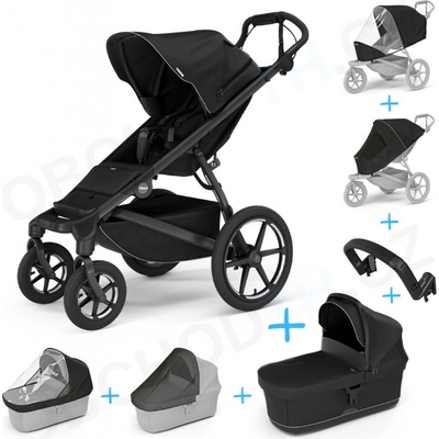 Thule Set 7v1 Urban Glide 4-wheel Black 2024 + pláštenka + ochranná sieť + madlo + korbička Black + pláštenka + ochranná sieť