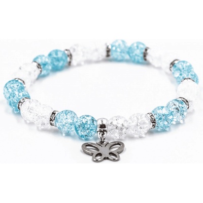 Milujeme Kameny Křišťál pukaný s přívěskem motýla - náramek kulička NPAK191