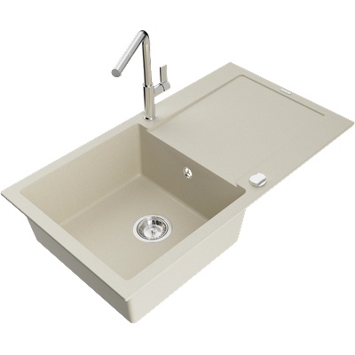 Mexen Leo гранитна мивка с 1 корито и отцедник и кухненски смесител Flora, бежов - 6501-69-670401-00 (6501-69-670401-00)