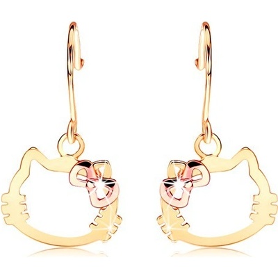 Šperky eshop náušnice ze zlata kontura hlavy kočky s mašlí z růžového zlata GG106.03