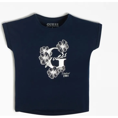 GUESS Тениска с къс ръкав в тъмно синьо със сребристо лого за момиче Guess
