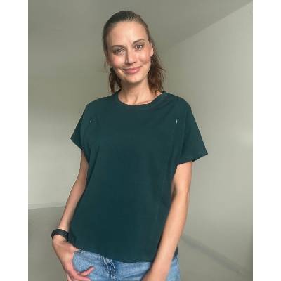 Kojicí tričko se zipem Kira oversized lahvově zelené