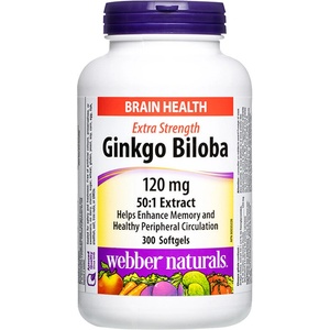 Webber Naturals Гинко билоба - Памет, концентрация и кръвообращение, висококонцентрирана формула, 120 mg х 300 софтгел капсули (5182 WN)