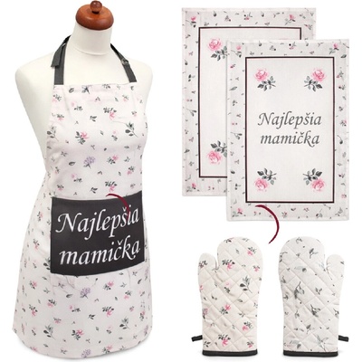 Home Elements Set Nejlepšia mamička SK zástěra chňapka s magnetem dvě utěrky