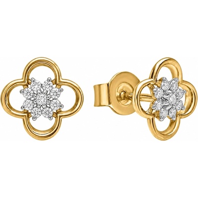 Šperky Eshop Briliantové náušnice 14K ve tvaru čtyřlístku z kombinovaného zlata S6BT600.42