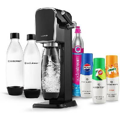 SET Výrobník sody SodaStream Art Black + Náhradní láhev SodaStream FUSE 2x1l, černá + Sirup Sodastream Pepsi 440 ml + 7UP 440 ml + Mirinda 440 ml