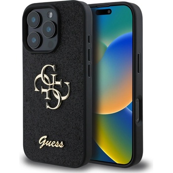 GUESS Калъф Guess - PU Fixed Glitter 4G Metal Logo, iPhone 16 Pro, черен (3666339328467)