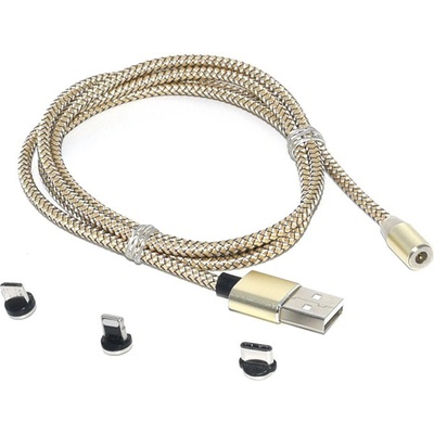 Bomba Nylonový magnetický USB kábel 3v1 pre iPhone/Android 1M Zlatá B135 GOLD