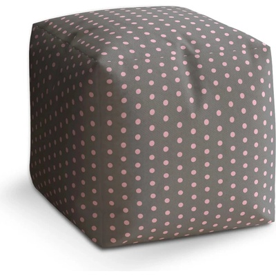 Sablio Taburet Cube Růžové puntíky na šedé - 60x60x60 cm