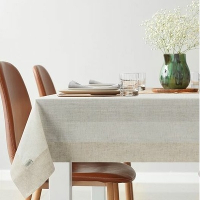 Eurofirany obrus 10 s ozdobným prúžkom a s ľanom natura Polyester/ľan 140x220 cm