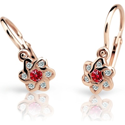 Danfil dětské náušnice kytičky C2149 z růžového zlata s kamínkem Ruby Dark zapínání brizura