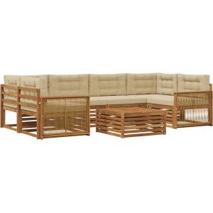 vidaXL Комплект дивани за открито 7 бр. Натурален и Бежов (3383091)