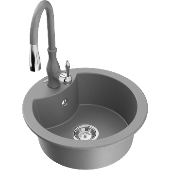 Mexen Diego гранитна мивка с 1 отделение и кухненски смесител Savita, сив - 6512-71-672601-71 (6512-71-672601-71)