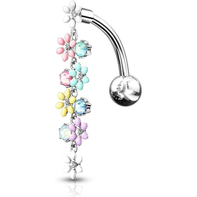 Šperky4U visací piercing do pupíku s kytičkami WP01344-ST