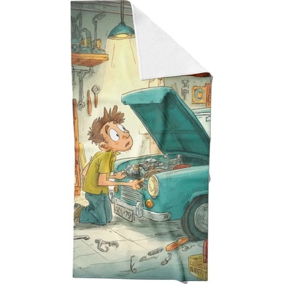 Takoy Panel na ušití rychleschnoucí osušky 80x160 chlapec v garáži
