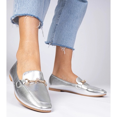 Gemre Silver elegant loafers with gold decoration and rhinestones Kalisa šedá