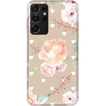 Pouzdro Casegadget Print White Hearts and Roses Samsung Galaxy S21 Ultra Standard