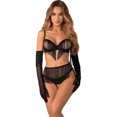 Obsessive Rossay Black 4-pcs Crotchless Set Black L/XL