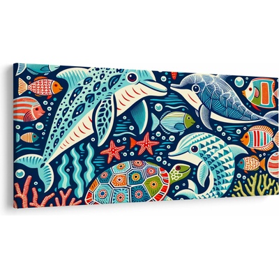 Obraz – Kreslené vodné zvieratká, jednodielne 250x125 cm