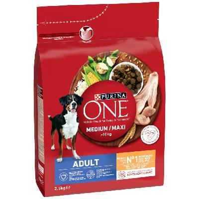 Purina One Medium/Maxi Adult Chicken 2 x 2,5 kg