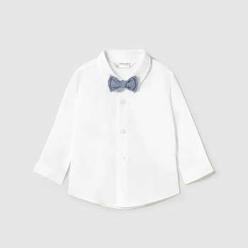 MAYORAL Риза дълъг ръкав в бял цвят със синя папийонка за бебе момче Майорал