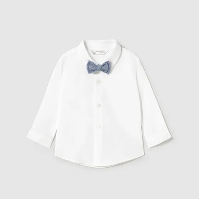 MAYORAL Риза дълъг ръкав в бял цвят със синя папийонка за бебе момче Майорал