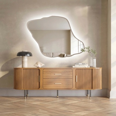 Alfaram Zrkadlo s organickým tvarom v kašmírovom ráme z MDF s podsvietením – MARIS DUNE LED V RÁME 60x43
