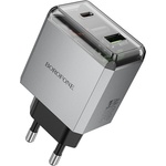 BOROFONE Зарядно за стена - Borofone (BN20 Lena) - USB-C + USB-A, PD35W QC3.0 - Металик