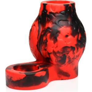 Creature Cocks Hell Hound Silicone Penis Sleeve + Ball Stretcher Large Red
