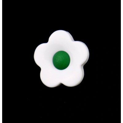 Pro Háčkování Knoflík kytka 19 mm, bílý se zelenou