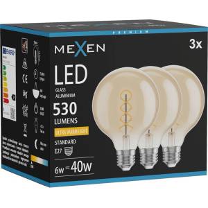 Mexen Vintis 3x Филаментна спирална LED крушка E27, G95, 6W, Топла - 2200K, 530 lm, (L167-E27-0622-50x03)