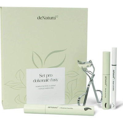 deNatura Lash set - Sérum na řasy 3 ml, objemová řasenka černá 6 ml, tekuté oční linky ve fixu 1,2 ml, kleštičky na řasy 1ks – Sleviste.cz