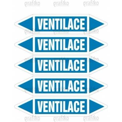 Grafiko | Ventilace - dle ČSN 13 0072 - Materiál Samolepící PVC folie, Rozměr aršík 5ks šipka 350x52mm