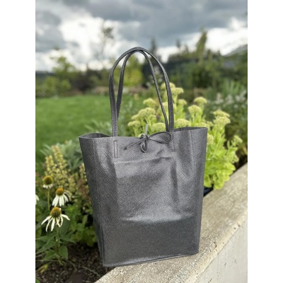 Charm London velká kožená kabelka L606 metalická stříbrná