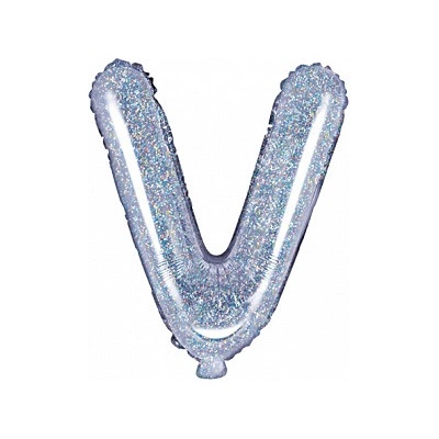PartyDeco Fóliový balónek MiniPísmeno V 35 cm holografický