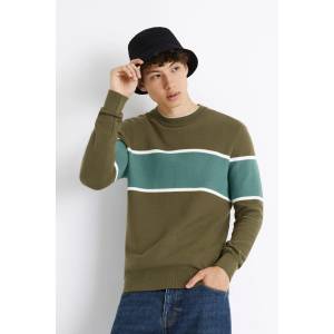 Celio Мъжки раиран пуловер в цвят каки Celio Celio | Zelen | МЪЖЕ | S