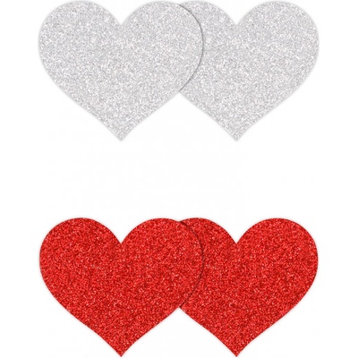 NS Novelties Pretty Pasties Glitter Hearts Red Silver 2 Pairs