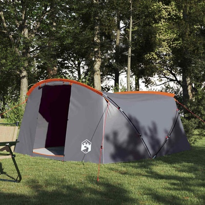 vidaXL Тунелна палатка за 4-ма Сив и оранжев 318 x 275 x 140 см (42004055)