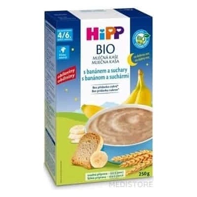 HiPP Bio mliečna na dobrú noc s banánom a suchármi 250 g
