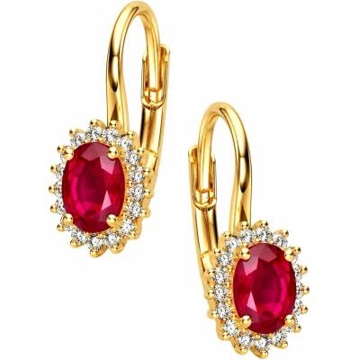 Zlaton Náušnice žluté zlato ovál visací 1.7cm 2.25g s rubíny 1.27ct a diamanty 0.20ct N22062603451