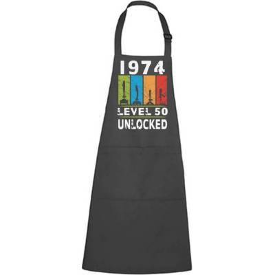 Dobrý Triko Zástěra s potiskem Level 50 unlocked Antracitová