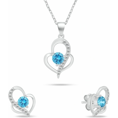 Brilio Silver Originální set stříbrných šperků Srdíčka se světle modrými zirkony SET294WAQ (náhrdelník, náušnice) – Zboží Dáma