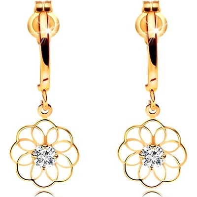 Šperky eshop diamantové ze žlutého zlata visící květ s blýskavým briliantem BT177.54
