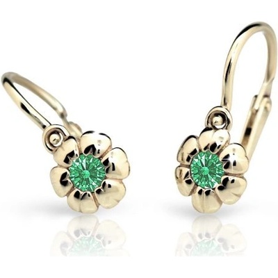 Danfil dětské náušnice kytičky C2151 ze žlutého zlata s kamínkem Emerald Green zapínání brizura