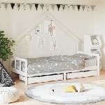 vidaXL Рамка за детско легло с чекмеджета, бяла, 90x200 см, бор масив (834553)
