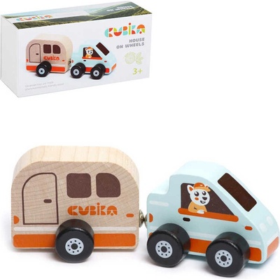 CUBIKA 15368 Auto s karavanem dřevěná hračka s magnetem 2 ks