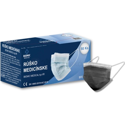 Biomic Medical Rúško jednorazové čierne pre dospelých 50 ks
